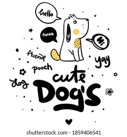 Set of cute funny dog's doodle icon