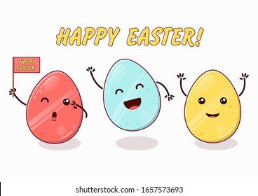 Set of cute funny egg emoticons. Vector illustration of an egg for easter. World Egg Day. Happy easter.