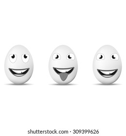 set of cute and funny eggs with different emotions. vector illustration