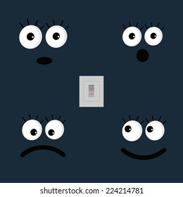 Set of cute funny face emotions and tumbler light swith. Flat design style. Vector illustration