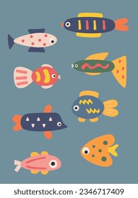 set of cute funny fish