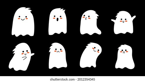 A set of cute and funny ghosts. Vector illustration.