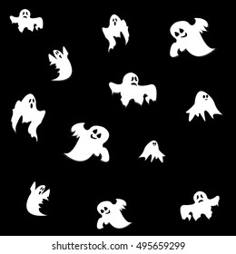 Set of cute and funny Halloween ghosts. Vector of white ghosts. Cartoon spooky