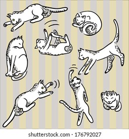 set of cute funny hand-drawn cats