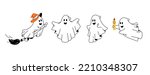 Set of cute funny happy ghosts. Baby creepy boo characters for kids. Magic scary spirits with different emotions and facial expressions. Isolated trendy vector illustration for Halloween