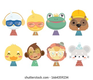 Set of cute funny little animals.