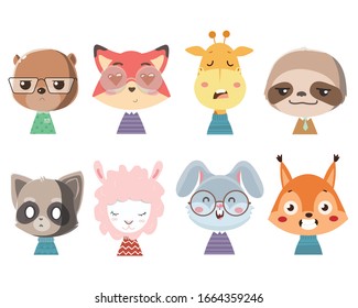 Conjunto de pequeños animales graciosos y lindos.