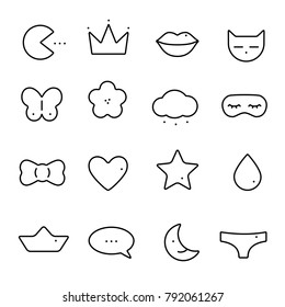 Set of cute funny little girl line icons