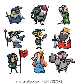 Set of cute and funny medieval characters of different people