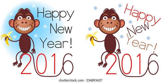 Set of cute funny monkeys with bananas. The Year of  Monkey. Chinese zodia?. New year symbol 2016. Design elements for new year cards, tickets, branding, logo, label. White background