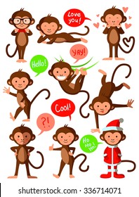 Set of cute funny monkeys, vector illustration design