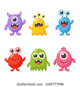 set of cute funny monster cartoon isolated on white background. illustration vector.  