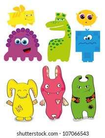 set of cute funny monsters, isolated