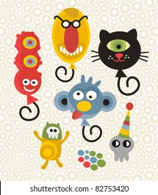 Set of cute and funny monsters. Vector party illustration.