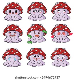 set of cute funny mushroom vector illustration