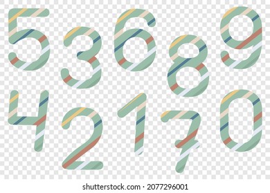 Set of cute funny numbers, ten hand-drawn decorative figurines. One, two, three, four, five, six, seven, eight, nine and zero for your design.