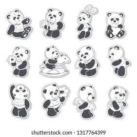 Set of cute and funny panda. Vector illustration