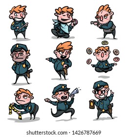 Set of cute and funny policeman character in different situation