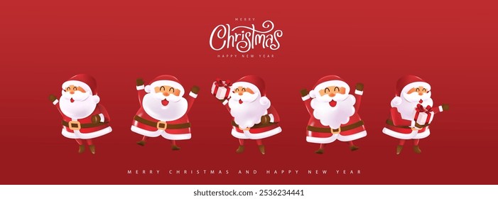 Conjunto de lindos personajes divertidos de Santa Claus diferentes poses. Navidades Ilustración vectorial de vacaciones en estilo de dibujos animados