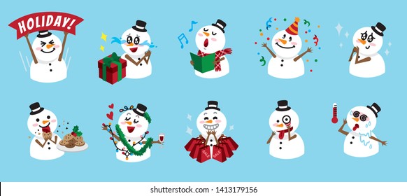 Set Cute Funny Snowman Emoticon Illustration Stock Vector (Royalty Free ...