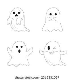 Set of Cute Funny Spooky Halloween Ghost