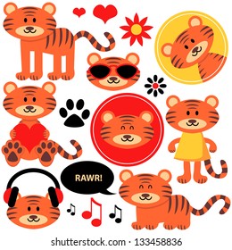 Set of cute funny tiger cubs