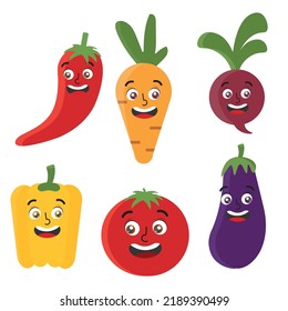 set of cute funny vegetable style icons isolated on white background. illustration vector.