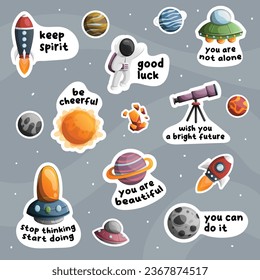 Set of Cute Galaxy Sticker Illustration with Quote