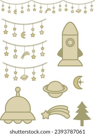 Un conjunto de guirnaldas adorables con motivos espaciales y estelares.