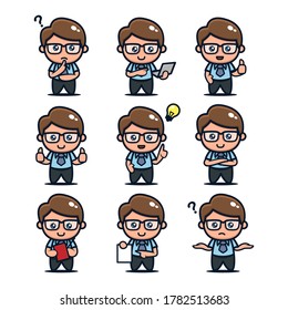 Set von Cute Geek Nerd Mascot Design Symbol Illustration