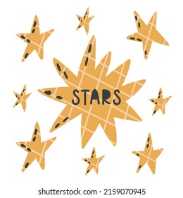 Set cute geometric abstract yellow stars hand drawn doodle naive design vector art clipart illustration