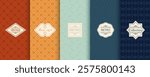 Set of Cute geometric seamless patterns on vibrant background with minimal labels, frames. Abstract  vector textures.Vintage  Design for print, voucher, decor, package, banner