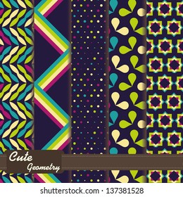 set of cute geometrical seamless patterns