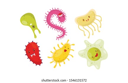 Set of cute germs of different shapes. Vector illustration on a white background.