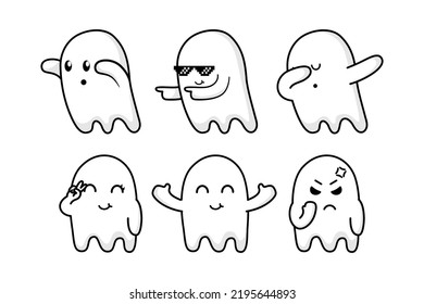 Set of cute ghost cartoon character