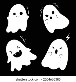 Set of cute ghost. Character design for halloween. Vector illustration