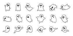 Set Of Cute Ghost Characters With Outlined Style