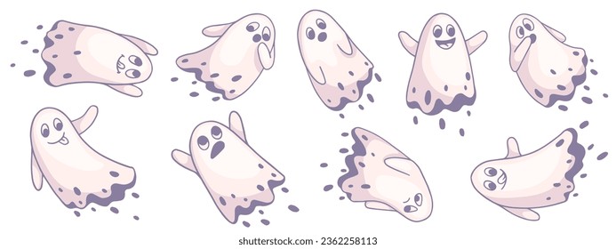 Set of cute ghost characters. Vector graphics.