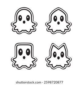 set of cute ghost creation kit, flat design vector for halloween, cute ghost vector, sticker, clipart, in white background