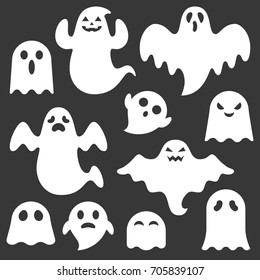 set of cute ghost creation kit, changeable face, flat design vector for halloween