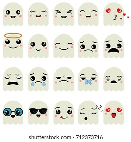 Set of cute ghost emoticons. Smile icon set.