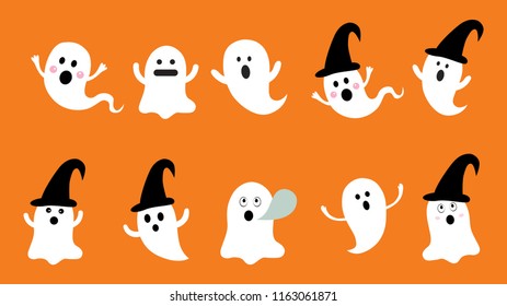 Set of cute ghost  flat design vector for halloween