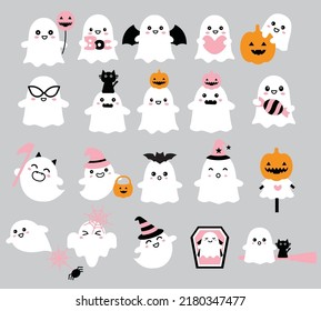 set of cute ghost halloween changeable face, icon design .vector illustration