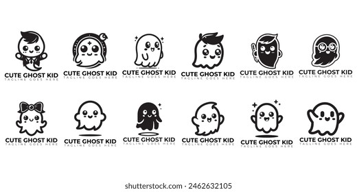 set of cute ghost kid vector logo, minimal logo, icon, illustration design 