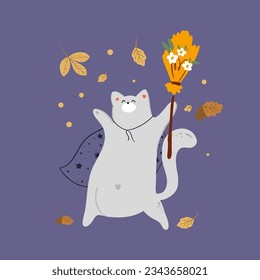 Set of cute ghosts and cats. Happy Halloween. Childish scary and smiling creepy characters. Great for your design, postcard, poster, kids room, logo, print. Isolated flat vector illustration
