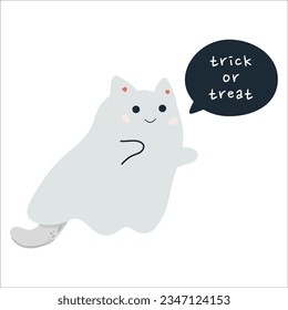 Set of cute ghosts and cats. Happy Halloween. Childish scary and smiling creepy characters. Great for your design, postcard, poster, kids room, logo, print. Isolated flat vector illustration