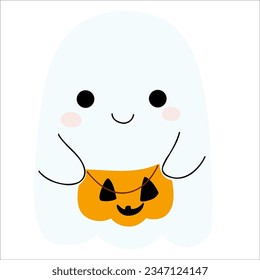 Set cute ghosts   cats and pumpkins  Happy Halloween  Childish scary   smiling creepy characters 