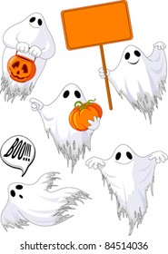 Set of cute ghosts for design isolated on background