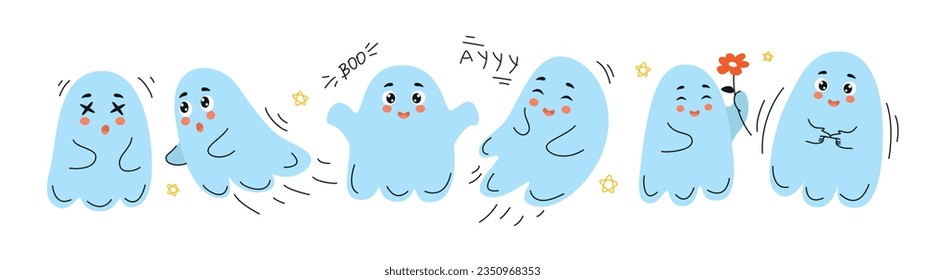 set of cute ghosts, doodle halloween, ghost, cute ghost, doodle ghost, halloween ghost 