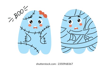 set of cute ghosts, doodle halloween, ghost, cute ghost, doodle ghost, halloween ghost 